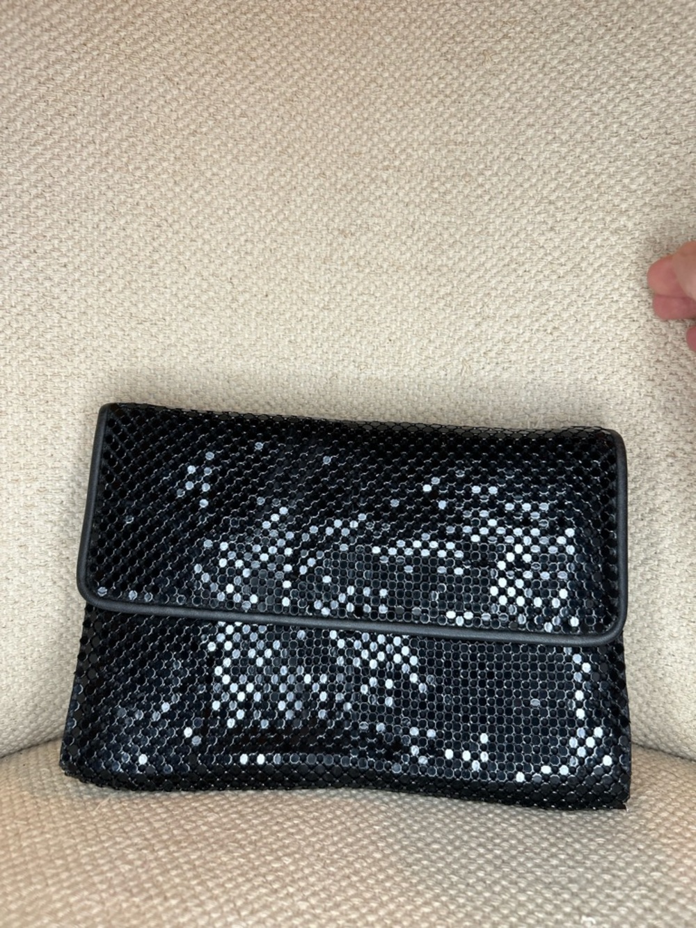 Whiting & Davis Black Sequin Fold-Over Clutch
